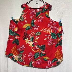 Old Navy Womens 4XL Plus sleeveless blouse with a red botanical floral print NWT